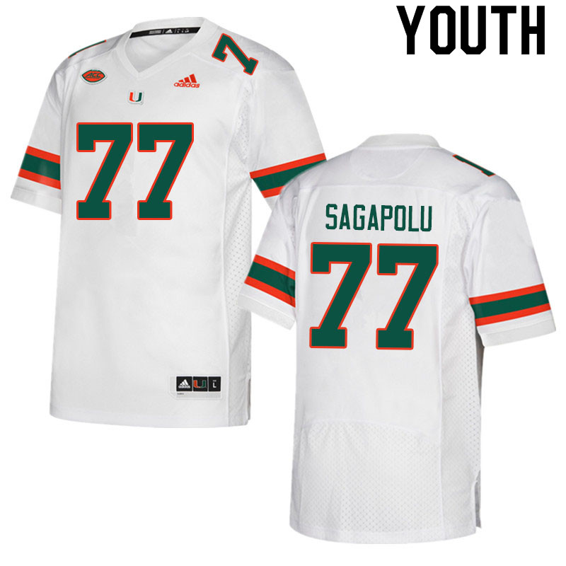 Youth #77 Logan Sagapolu Miami Hurricanes College Football Jerseys Sale-White